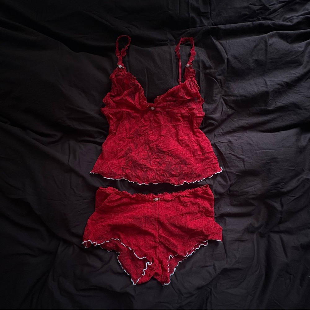 SKIMS Red Lace Chemise Set